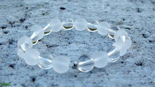 Bracelet cristal de roche mat 2 mineraux et cristaux