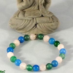 Bracelet agate bleue agate verte et quartz rose mineraux et cristaux