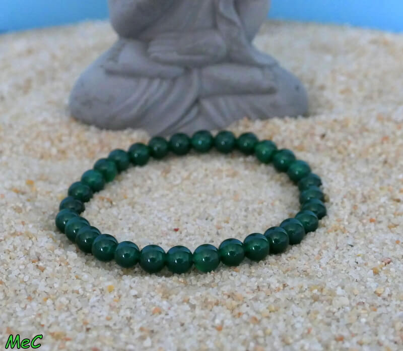Bracelet TanTal Agate Verte - Perles d'Agate Verte naturelles sur une bande  de cuir