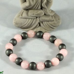 Bracelet quartz rose hématite mat mineraux et cristaux