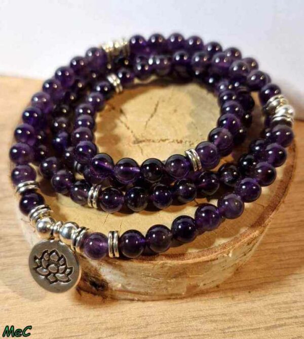 Bracelet sautoir lotus améthyste Minéraux et Cristaux